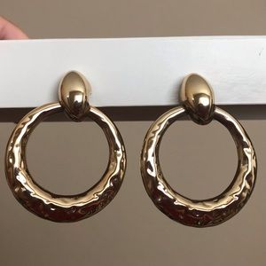Vintage Gold Tone Large Door Knocker Type Clip On Earrings